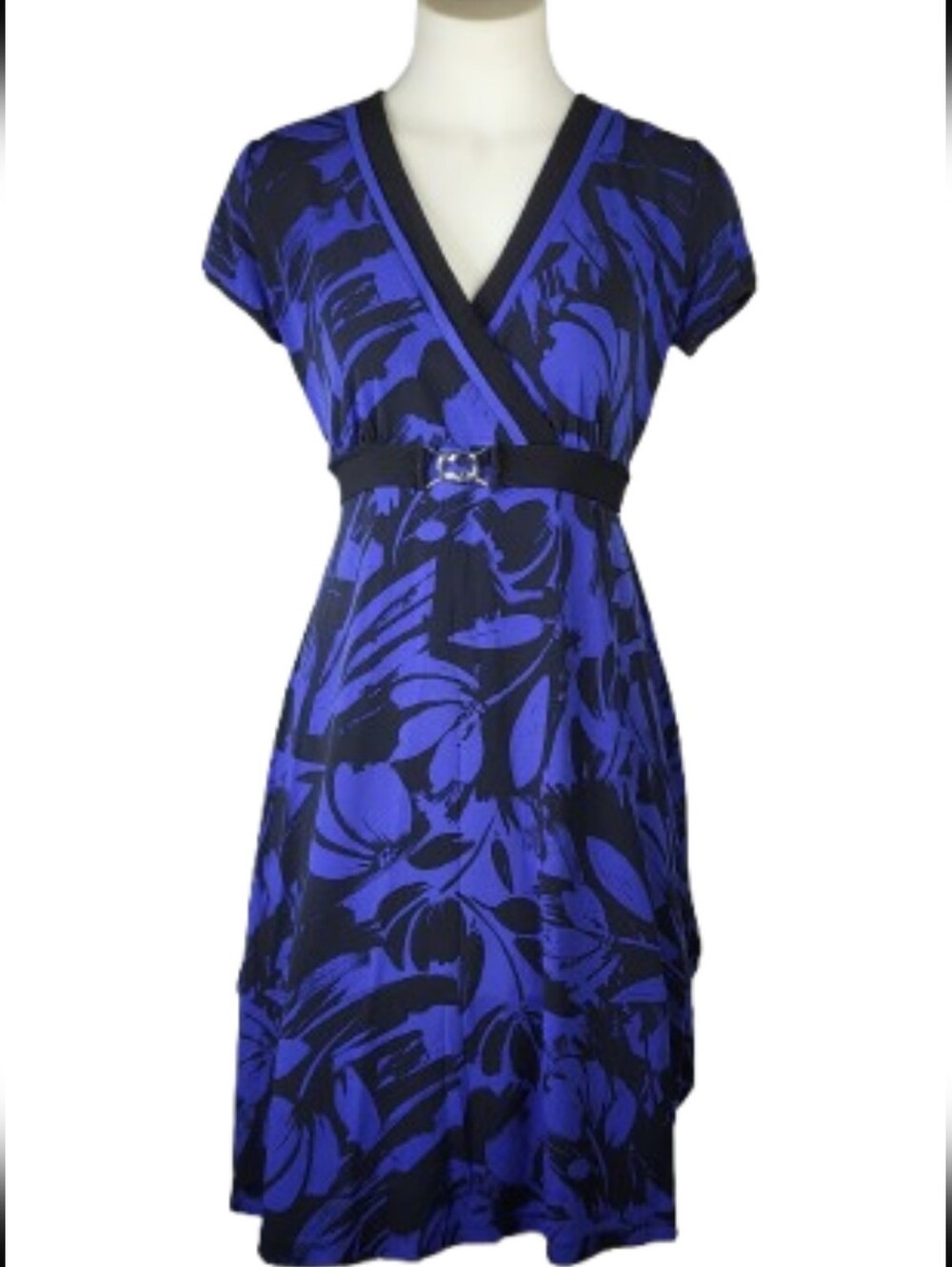 Apt. 9 Stretch Blue Black Midi Dress Sz Medium